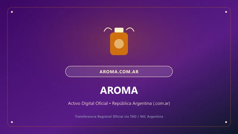 Identidad visual y presentación comercial del nombre de dominio aroma.com.ar en venta